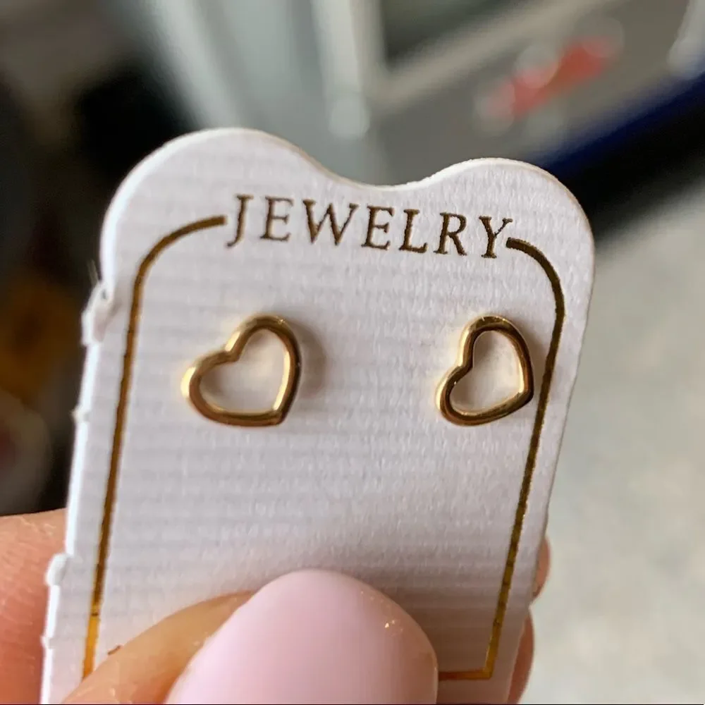 14k Solid Yellow Gold open heart Earrings screw